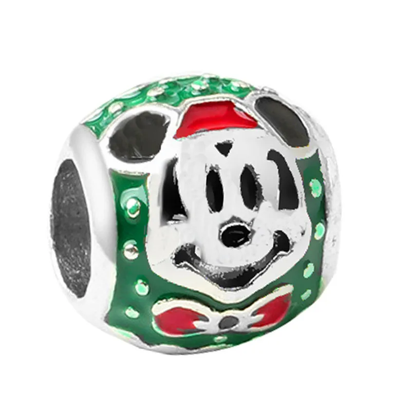 Christmas mickey Дропшиппинг Подвески бусины Микки Минни мультфильм хрустальные бусины подходят к оригиналу Пандора талисманы Браслеты DIY женские ювелирные изделия - Цвет: Christmas mickey