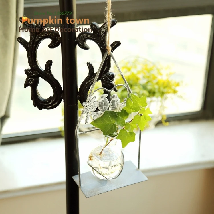 

2018 Pastoral fresh style iron bird+glass ball ornaments,balcony hydroponic glass ball vase,Restaurant/Cafe Desktop Decoration