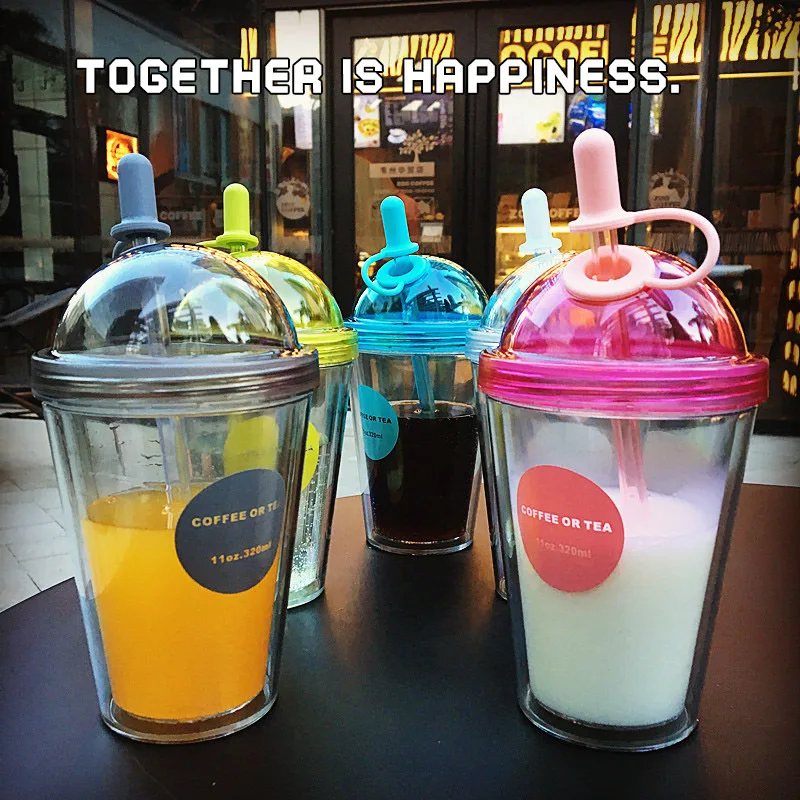 

Plastic Coffee Cups with Lids And Straws For Iced Coffee Juice Bubble Boba Smoothie Soda Cocktail Party and Tea 320ml