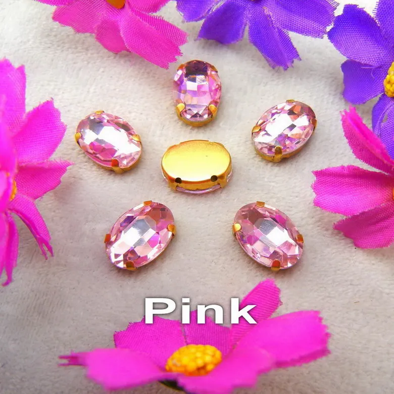 A25 Pink Стеклянные кристаллы, золотые коготки, 7 размеров, различные цвета, Микс, овальная форма, пришитые стразы, бусины, одежда, обувь, аксессуары, сделай сам - Цвет: A25 Pink