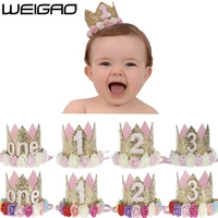 weigao 1pcs 1 2 3 birthday caps flower crown 1st birthday hat newborn baby birthday headband 1 year birthday party decorations