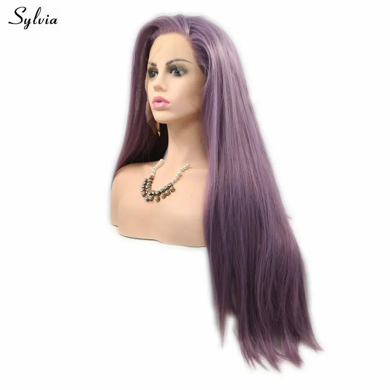 Sylvia 20-2" пастельный парик фиолетовый кружевной передний парик термостойкие синтетические волосы женские парики Шелковистые Прямые Вечерние парики для леди ежедневно