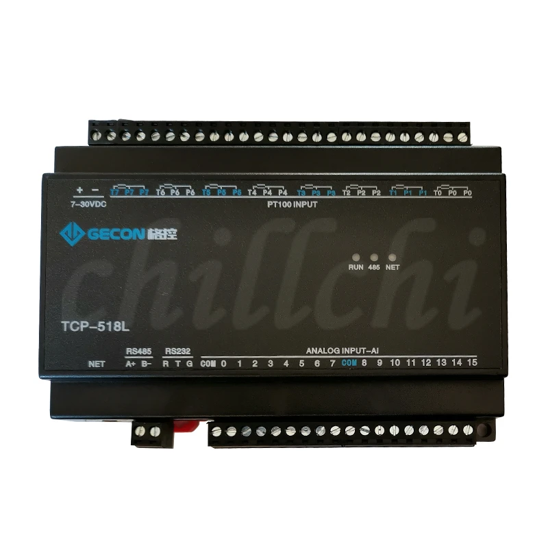 

8 channel PT100 temperature acquisition 16 channel analog inputs into Modbus RTU TCP module