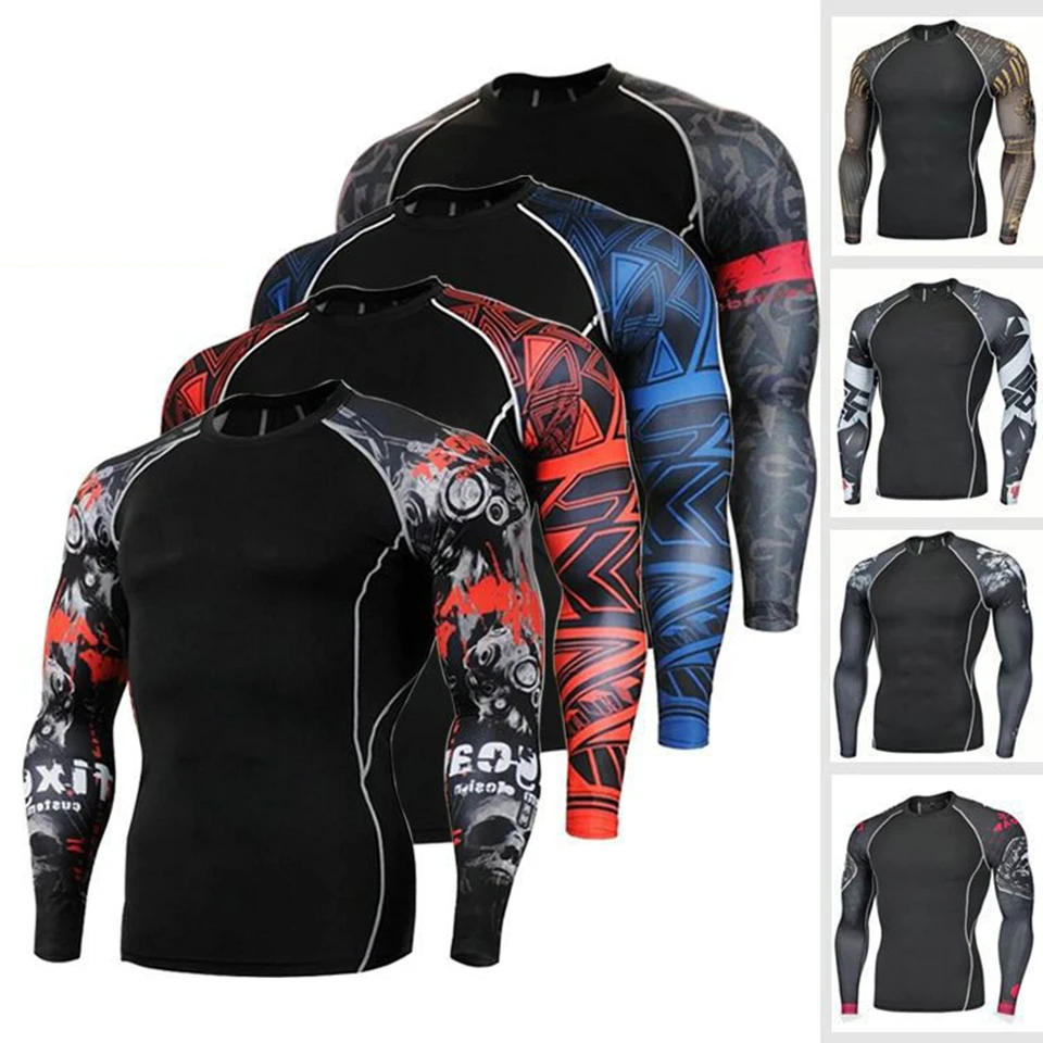 Фитнес ММА боксерская рубашка для мужчин Рашгард ММА Bjj Jiu jitsu футболка с длинным рукавом Muay thai Мужчины Череп печати 3D боксерские Майки Топы