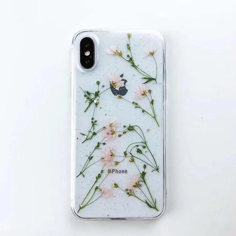 Настоящий высушенный чехол с цветами для iPhone XS Max XR 6 6S 7 8 Plus X прозрачный мягкий ТПУ