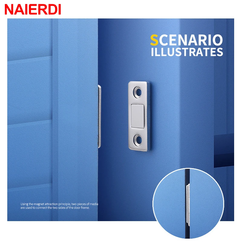 NAIERDI 2pcs/Set Magnetic Cabinet Catches Magnet Door Stops Hidden Door Closer With Screw For Closet Cupboard Furniture Hardware