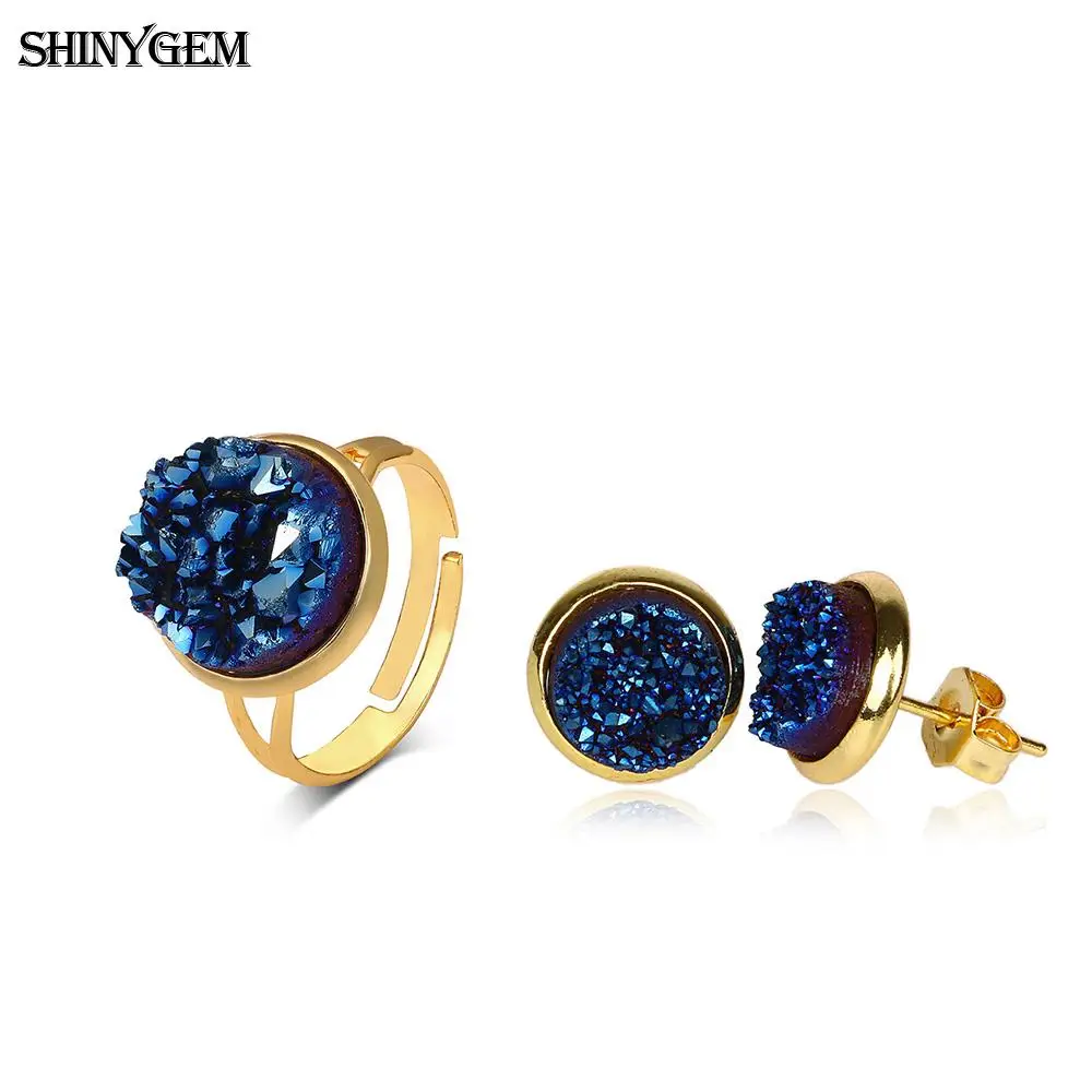 Женские серьги-кольца ShinyGem серьги с натуральным кристаллом Druzy ювелирные наборы
