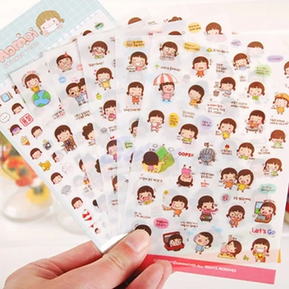 

6 Sheets Cartoon Girl Diary Planner Stickers Biscuits Scrapbook Calendar Decor