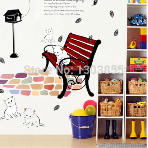 DIY лампа кошка и стул художественная Наклейка на стену Декор роспись виниловый