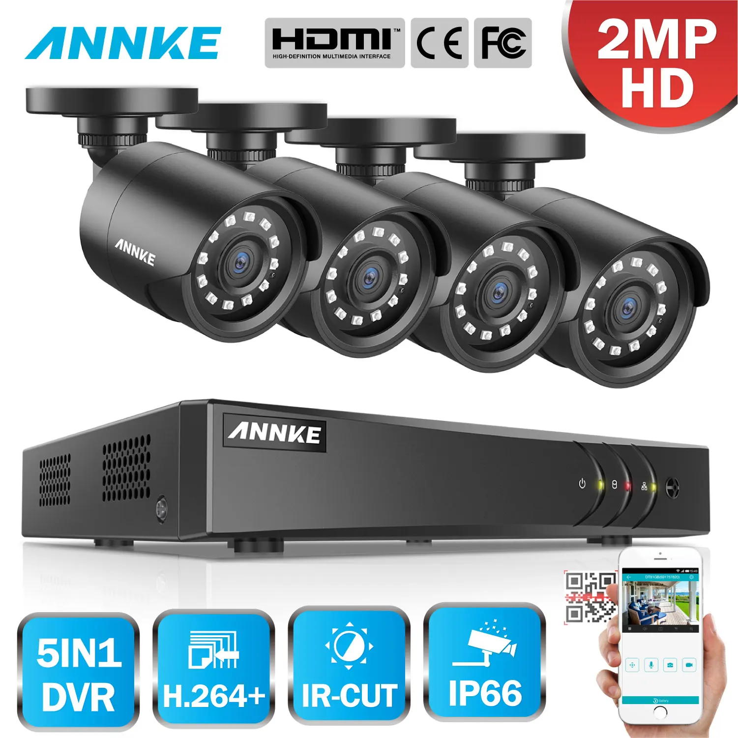 ANNKE 4CH 1080P система видеонаблюдения 5в1 1080N H.264 + DVR с 4X HD TVI Smart IR Bullet Всепогодная камера