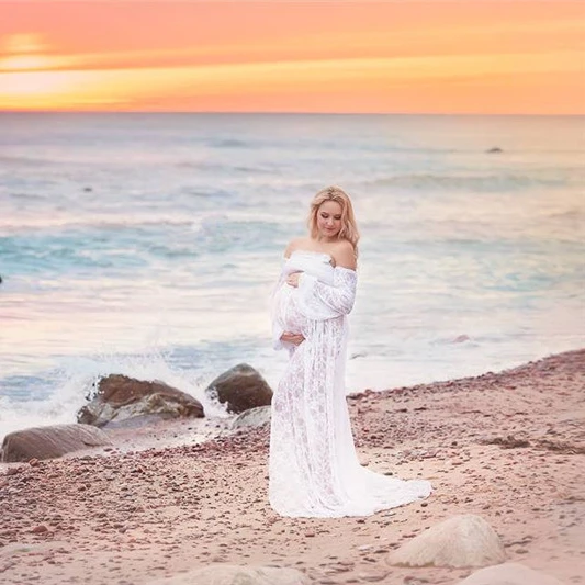 Sexy Maternity Dresses For Photo Shoot Lace Long Maternity Photography Props Pregnancy Dress Pregnant Women Maxi Gown Clothes