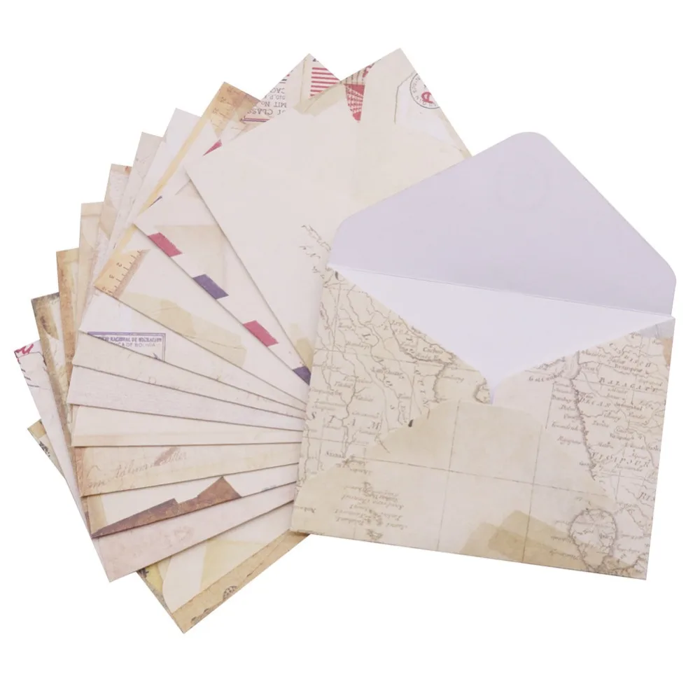 12 Pcs 96*72mm Vintage Small Mini Kraft Paper Window Envelopes Wedding Invitation Envelope Gift Envelope Card Message Package