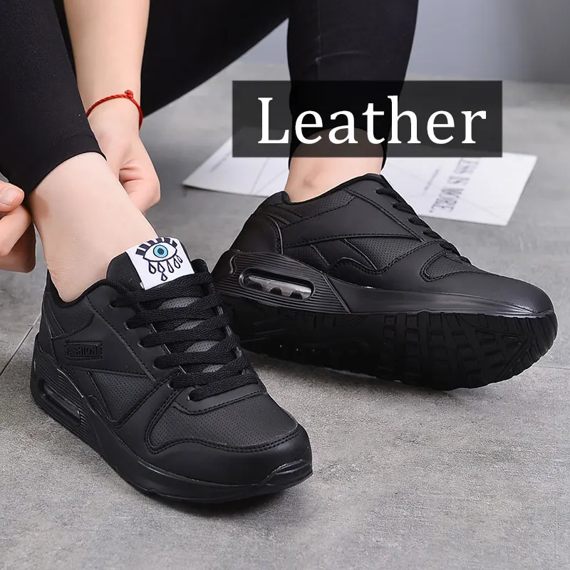 MWY/обувь; женские кроссовки; однотонная женская обувь для отдыха; Zapatillas De Mujer; дышащая женская повседневная обувь; женская обувь на платформе - Цвет: Black Leather
