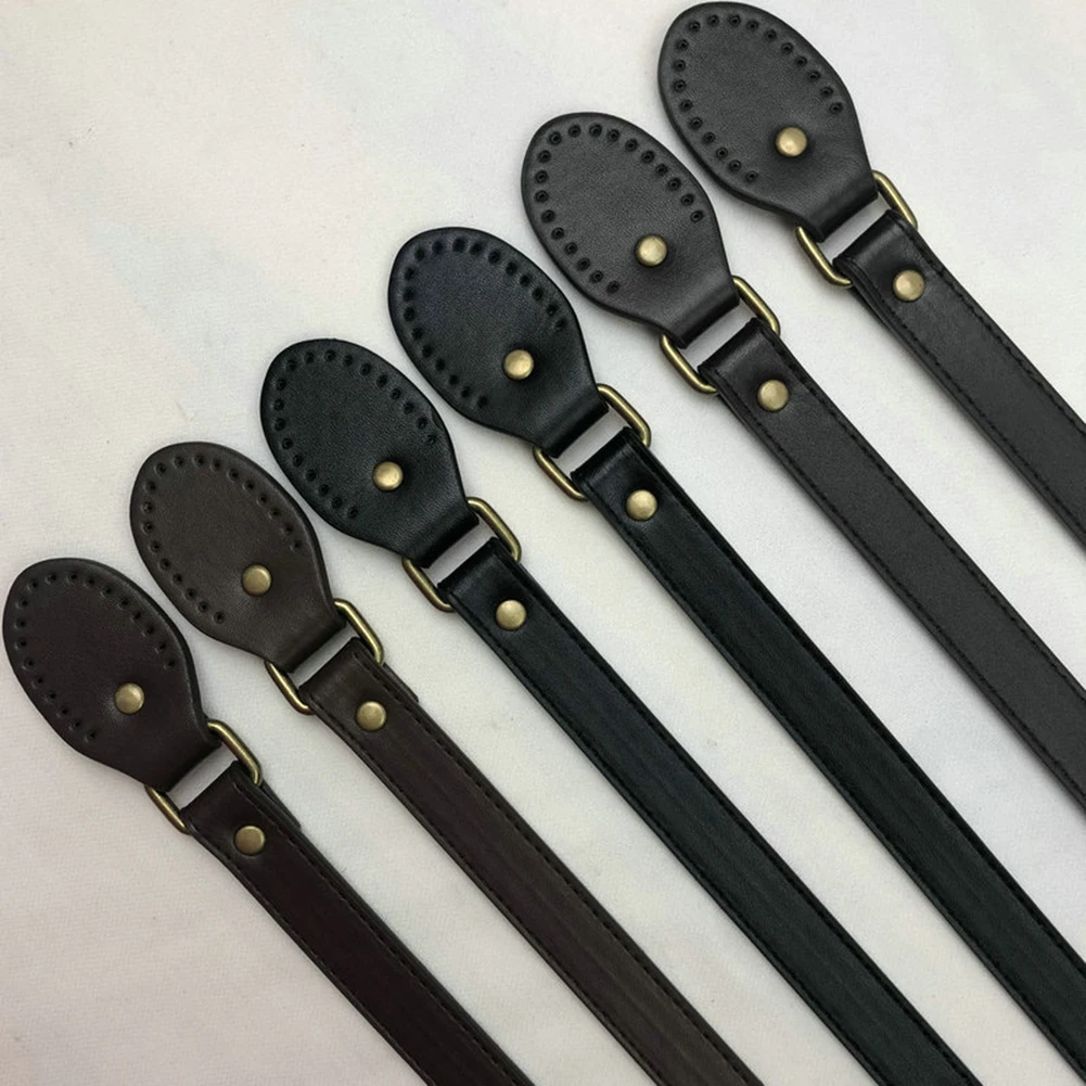 

1Pair Solid Threading Handle Pu Leather Bag Strap Diy Women Flat Bag Belt New Fashion Dark Coffee Color Accessories For Bags