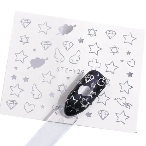 Silver STZY29 1 шт Серебристые наклейки для ногтей для украшения ногтей геометрическое ожерелье Переводные слайдеры маникюрные наклейки TRSTZ-YS16-1 - Цвет: Silver STZY29