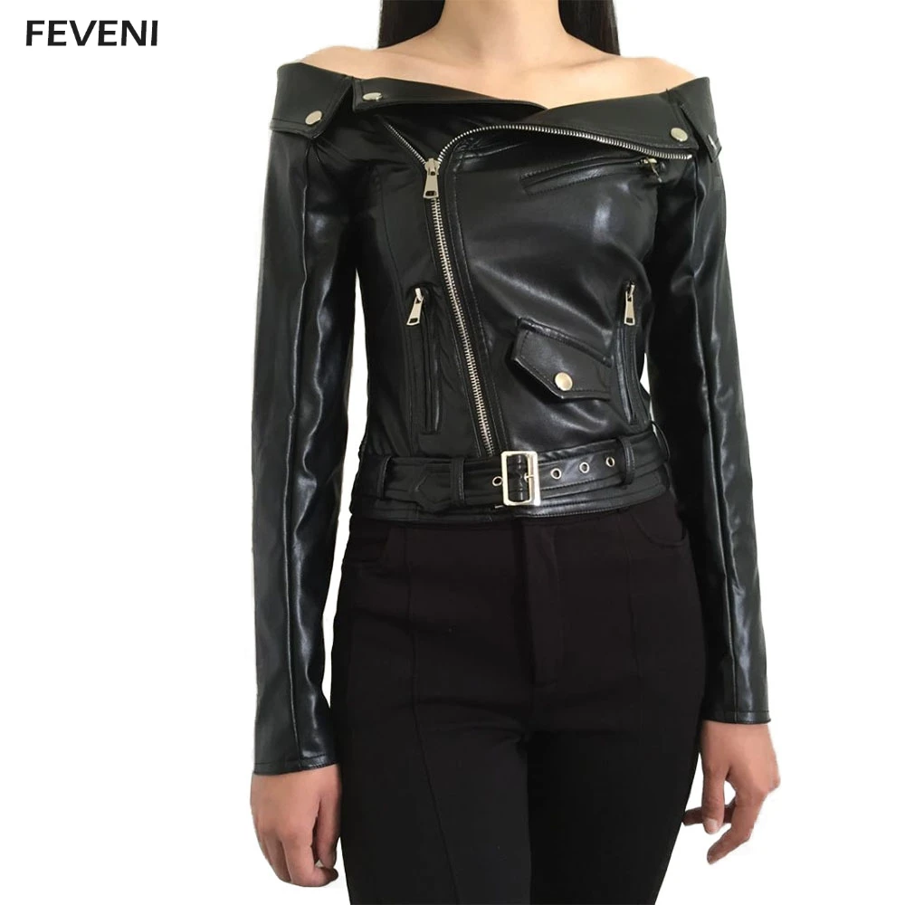 Женская короткая мотоциклетная куртка из искусственной кожи без бретелек на