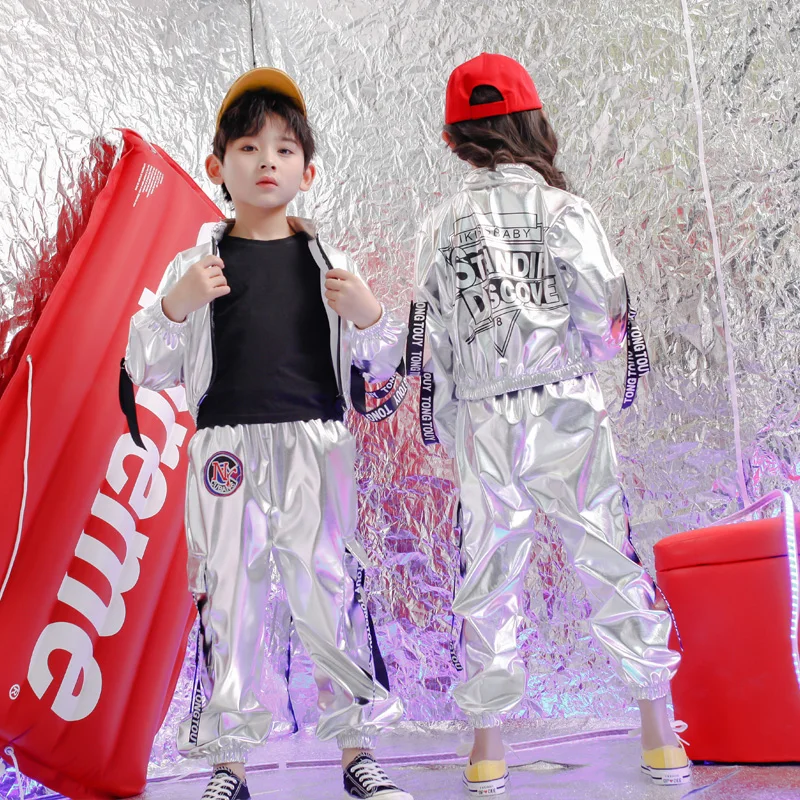 Детская одежда в стиле хип хоп серебристая футболка с блестками для мальчиков и