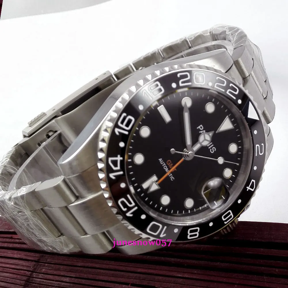 Часы наручные parnis GMT 3804 Мужские автоматические светящийся керамический с черным