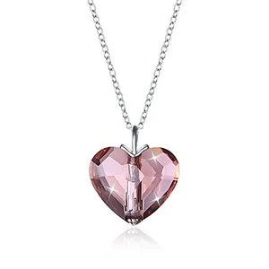 Purple Элегантное ожерелье с подвеской в виде сердца из кристаллов Swarovski, женское утонченное украшение для девушки с стерлингового серебра 925 пробы, Романтический Подарок на годовщину - Цвет камня: Purple