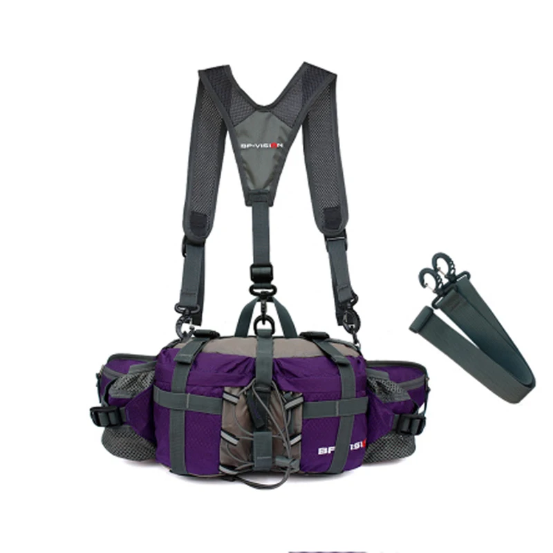 Shoulder Purple Наружная велосипедная поясная сумка складная беговая сумка с 2 держателями для бутылки воды для пеших прогулок кемпинга альпинизма - Цвет: Shoulder Purple