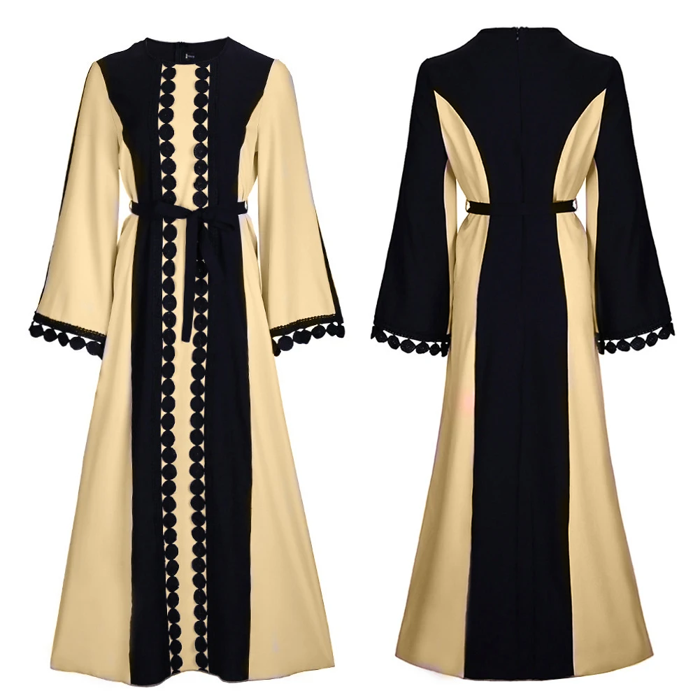 Для женщин мусульманское длинное платье кружево с длинным рукавом Круглый