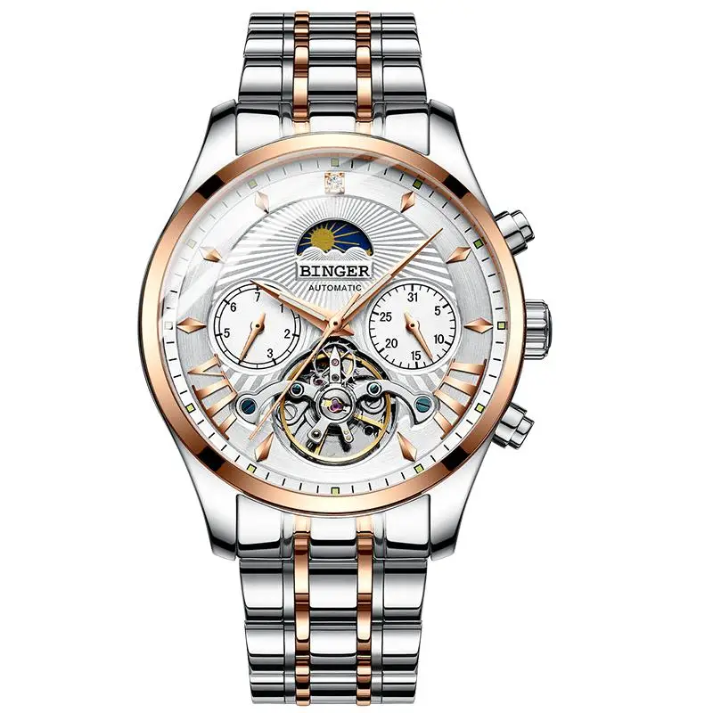 02 Switzerland BINGER автоматические механические часы Tourbillion мужские часы лучший бренд класса люкс Натуральная кожа водонепроницаемые часы relogio - Цвет: 02