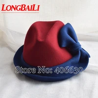 winter guaranted 100 wool felt fedora hat for women leisure patchwork bow chapeau caps free shipping eldw030