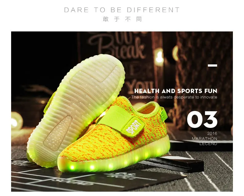 Size 25-37 Kids Led USB Recharge Glowing Shoes Children's Hook Loop Shoes Children's Glowing Sneakers Kids Led Luminous Shoes