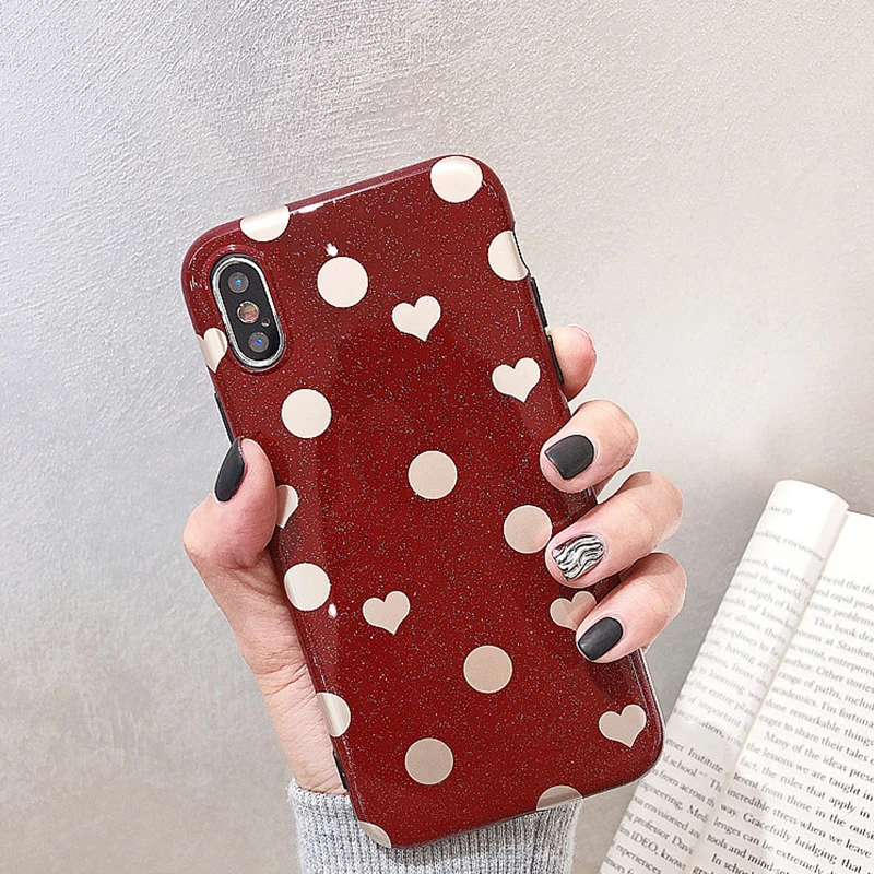 Чехол для телефона с блестками GlamPhoneCase Polka Dot Love Heart Glitter для iPhone 7 X 6 6S 8 Plus S Cover XR XS Max Fund on.