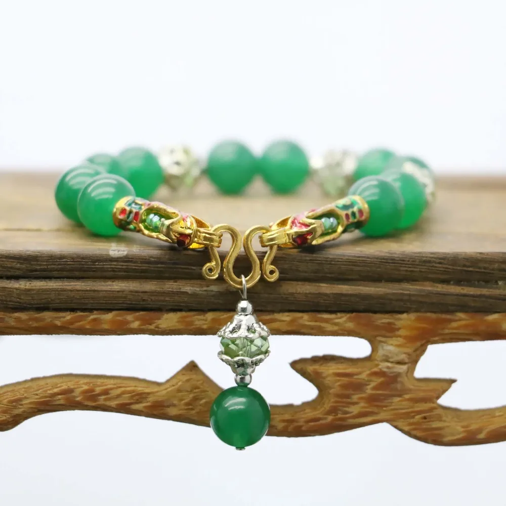 В богемном стиле Зеленый малайский халцедон хрустальные бусины браслет ручной