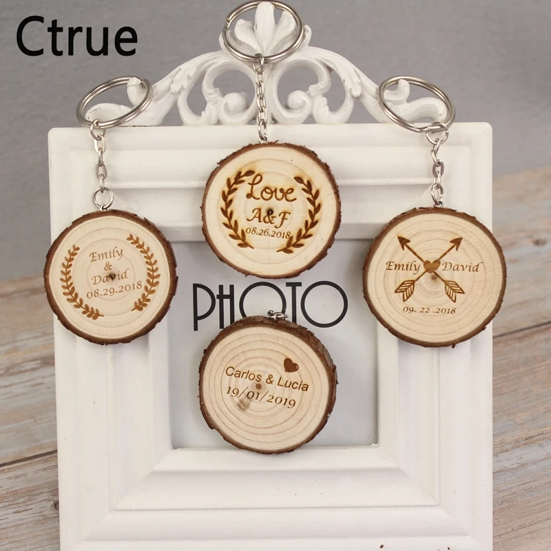 

1pc Personalized Wood Keychain Rustic Wedding Gifts Engraved Wood Key chain Custom Wedding Party Favors Souvenirs for guests