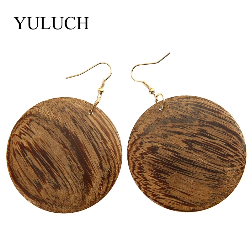 Серьги ручной работы из массива дерева женские круглые ювелирные украшения для
