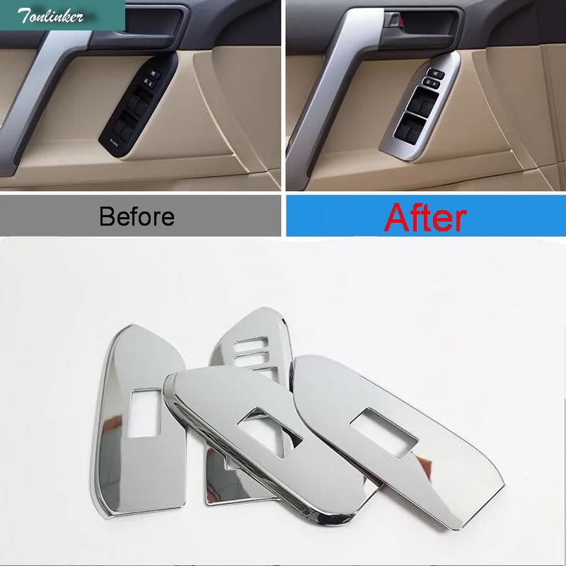 

Tonlinker 4 PCS DIY Car Styling New ABS Windows Left Button Light Box Cover Case Stickers for Toyota Prado 2010-14 Accessories