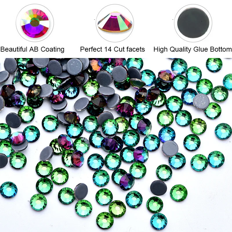5 размеров зеленый вулканический красочный стразы горячей фиксации красочные