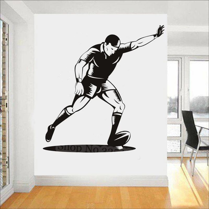 

Rugby Ball With Player Goal Kick Rugby Wall Stickers Gym Sport Decor Art Decals Wallpaper For Boys Room Home Decoration L009