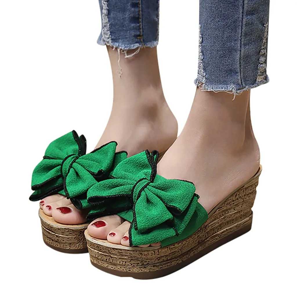 SAGACE женская обувь модные однотонные Цвет с бантом Туфли на танкетке Босоножки