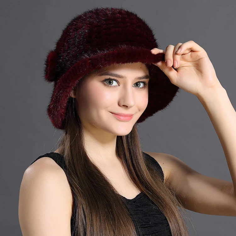 wine red Натуральная меховая шапка зимняя шапка для женщин из натурального меха норки Верхняя шапка женские Элегантные корейские шляпы роскошный мех Gorro Czapka Zimowa MY810 - Цвет: wine red