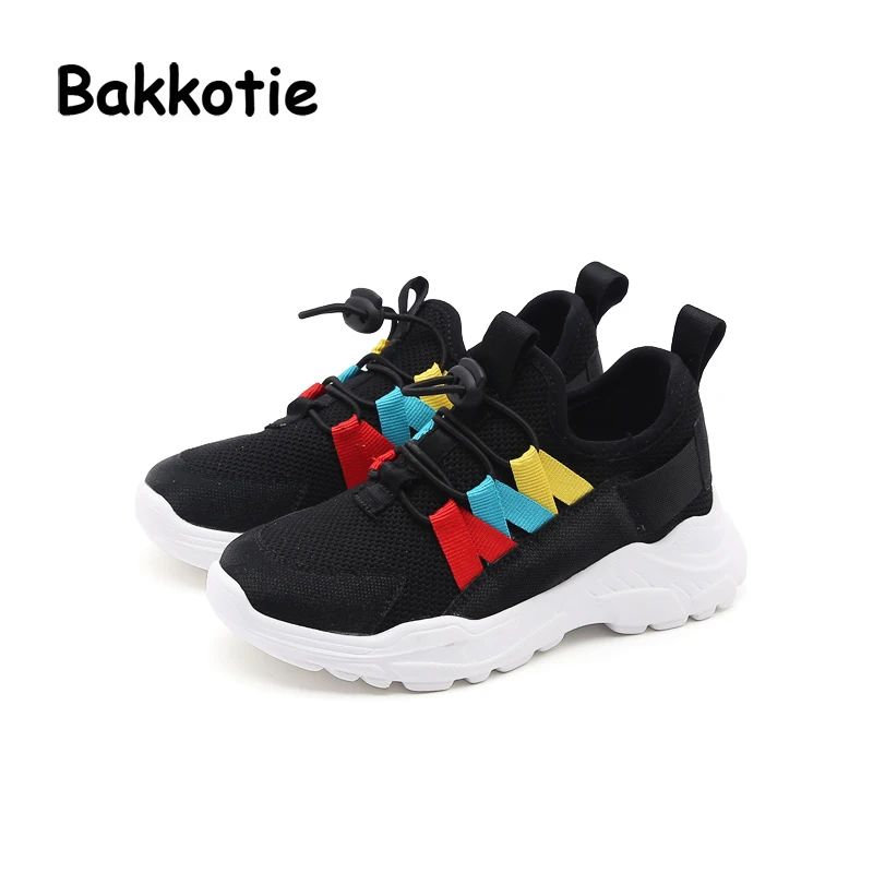 Bakkotie 2018 Spring Fashion New Child Sport Slip-On Shoes Kid Girl Brand Casual Sneaker Baby Boy Pu Leather Mesh Black Trainer | Детская