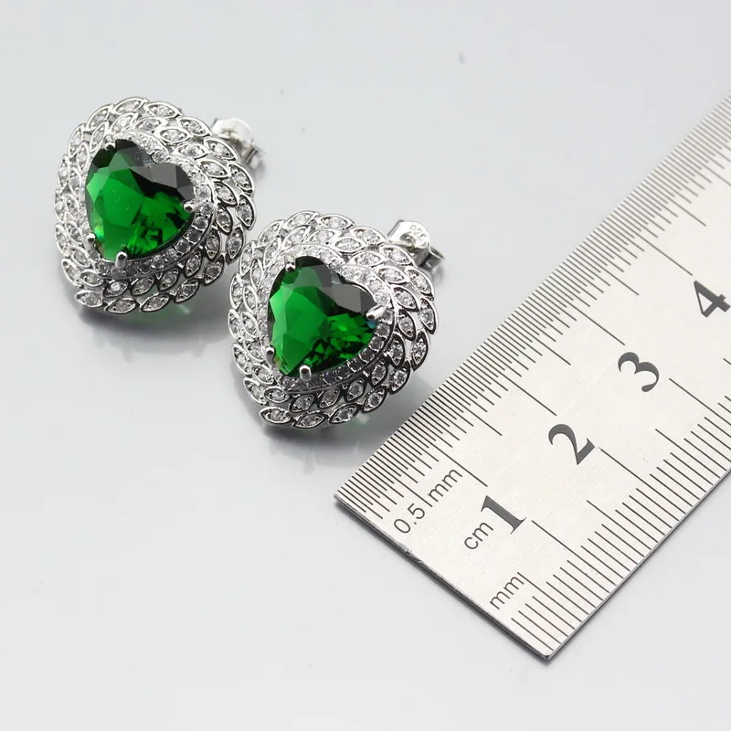 2017 New Style Heart Green Zircon Earrings Necklace Pendant Ring Silver 925 Jewelry Sets Fashion Party For Women T287 | Украшения и
