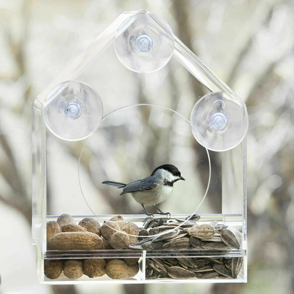 Кормушка для птиц треугольный лоток ясное крепление на окно присоска семена