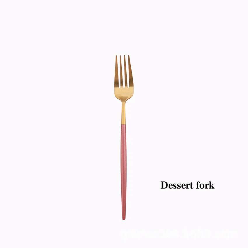Dessert Fork Сращивание розового золота из нержавеющей стали набор посуды столовые приборы западные столовые приборы столовая вилка ножи для масла набор ложек Прямая - Цвет: Dessert Fork