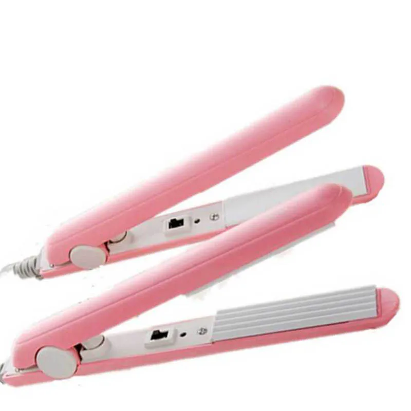 

Mini Portable Electronic Ceramic Hair Straightener Curler Iron Pink straighteners 200-250V curler Straightening, Free Shipping