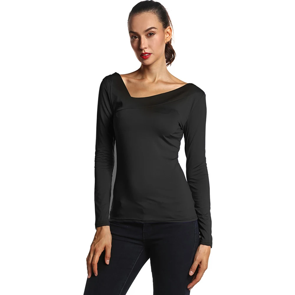 Женская элегантная рубашка фиолетового цвета с v-образным вырезом и длинным