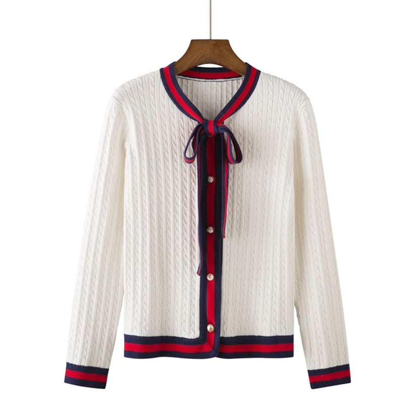 Новейший Роскошный дизайнерский весенний вязаный кардиган женский бант твист G