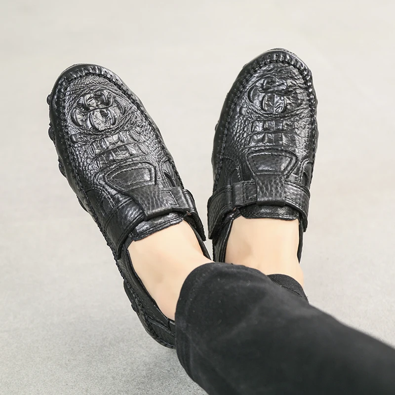 Brand Men Casual Shoes Loafers Spring and Autumn Moccasins Genuine Leather Men's Flats Rough Texture | Обувь