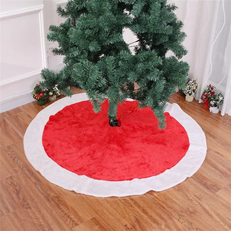 red-white 120cm Белая плюшевая Рождественская елка, Новогоднее украшение для дома, длинная меховая юбка, домашний декор, коврик под елку, Navidad Noel, снеговик - Цвет: red-white 120cm