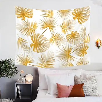 BlessLiving Modern Leaf Tapestry Wall Hanging Tropical Leaves Nature Home Decor for Bedroom Living Room Black White Golden Sheet 5