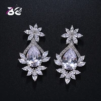 be 8 brand new big cubic zirconia water drop dangle earrings flower shaped drop earring for wedding dress fashion jewelry e439