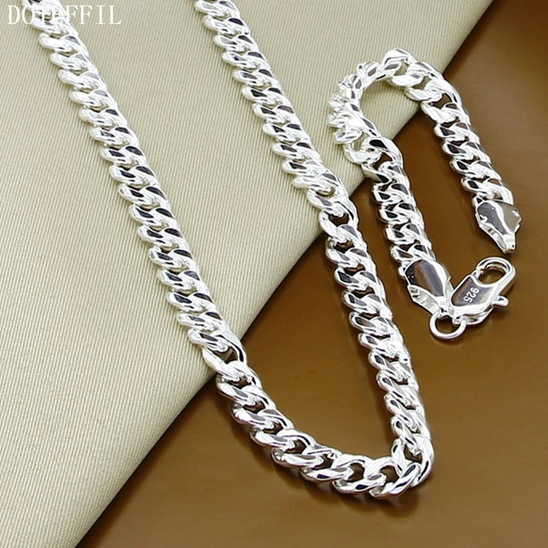 

DOTEFFIL 925 Sterling Silver 10mm Sideways Chain Necklace Bracelet Set For Men Party Domineering Jewelry