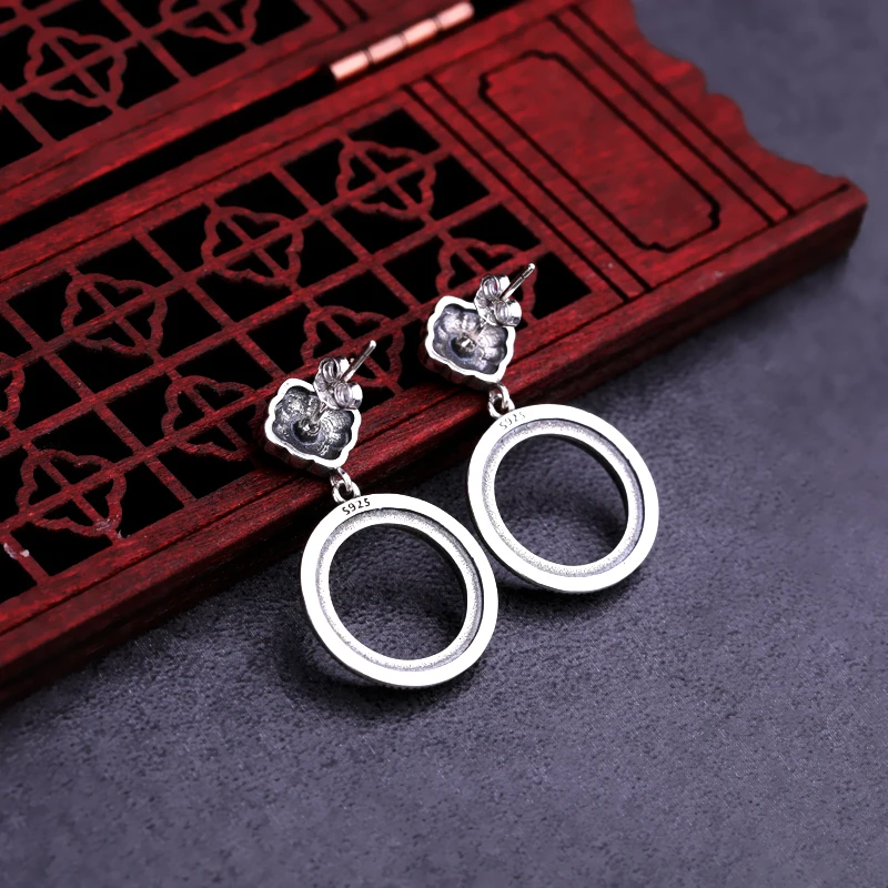925 Sterling Silver 13x13mm Round Cabochon Semi Mount Stud Earrings Art Deco Vintage Women fit Turquoise Amber Setting | Украшения и